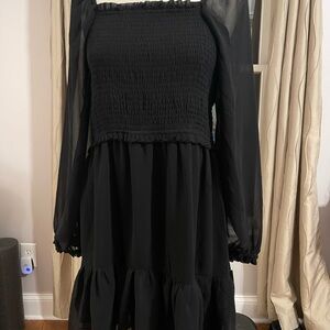 Sam and Jess Smocked Bodice Black Long Sleeve Women’s Dress women’s large